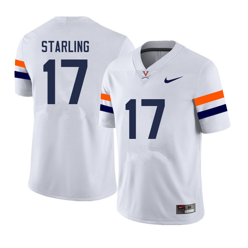 Men #17 Demick Starling Virginia Cavaliers College Football Jerseys Sale-White - Click Image to Close